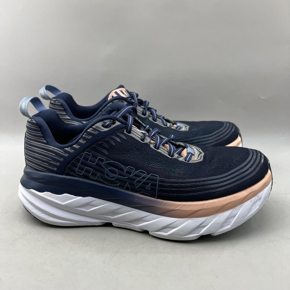 Hoka One One Bondi 6 Running Shoes Women Size 8.5 Blue Mesh Comfort Low Sneakers